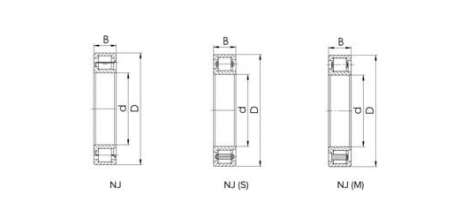 Цилиндрические Роликовые Подшипники Серия: NJ2, NJ22 схема